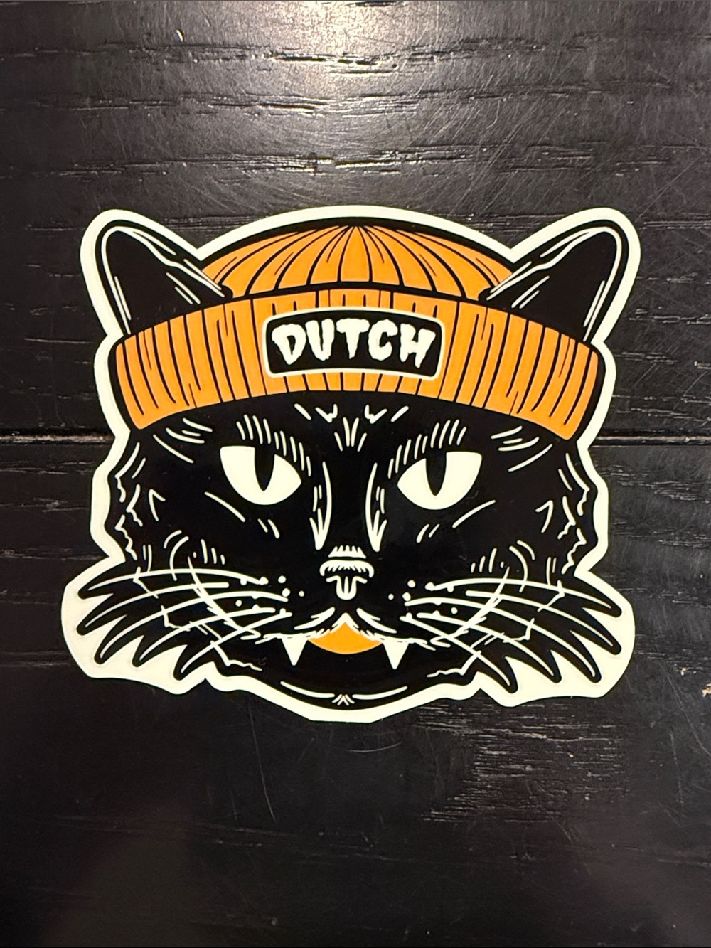 Dutch Bros Black Cat Sticker with Orange Beanie